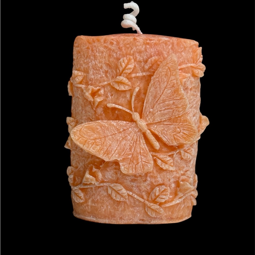 Orange Butterfly Carved Candle